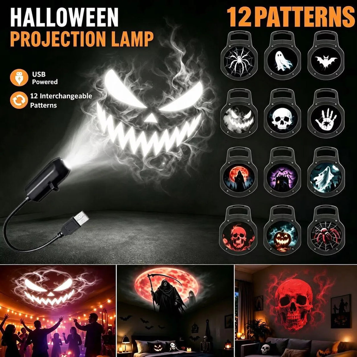 Proyector de luz USB para Halloween